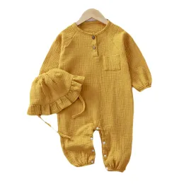 Jacken Baby Jungen Mädchen Kleidung Neugeborenen Strampler + Hüte Frühling und Herbst Overall Infant Baumwolle Lange Sle