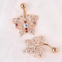 Toppkvalitet dingle belly knappring 14g rose guld belly bar kropp smycken fjäril navel piercing för sexiga kvinnor bijoux3835671