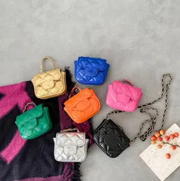 Luxury Girls Metal Letter Handbag Ins Kids Quilted Chain Messenger Bags Children Colorful Princess Bag Mini Wallet A7825
