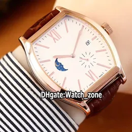 Роскошные новые Malte Moon Phase 7000M 000R автоматические мужские часы с белым циферблатом, корпус из розового золота, коричневый кожаный ремешок, мужские спортивные часы Watc271T