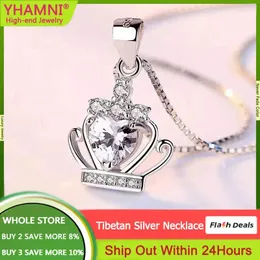 Hängen Yhamni Original 925 Sterling Silver Zircon Crown Pendant Halsband Två färger Queen Wind Cavicle Chain for Women Gifts Zn026