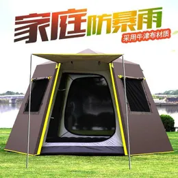 Tentsoutdoor Automatisk tält 4-6 Människor camping tjock hexagonal aluminiumpolfält camping dubbelskikt camping q240228