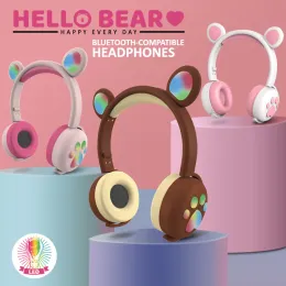 Cuffie Cute Bear Ear Ear Cuffie Bluetooth wireless compatibili 5.0 con microfono HIFI Stereo Bass Eeaphone per bambini/bambini/ragazze