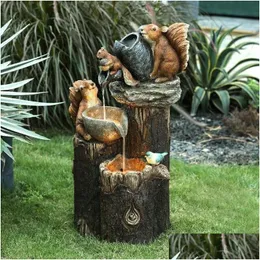 Figurine di oggetti decorativi Figurine di oggetti decorativi Fontana da giardino solare esterna Ornamenti in resina con luci a LED Animali Dhfsd