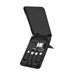 Caixa de armazenamento de cabo de carregamento universal de comunicações com conectores USB-A/Micro USB/USB-C/iluminação, agulha, 3 slots para cartão, suporte para telefone
