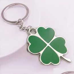 Party Favor 100st Party Favor Stainless Steel Green Leaf Keychain Lucky Keychains Jewelry Four Leaves Clover Metal Luck Keyring Cute Dhrdx