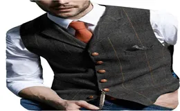Mężczyźni Suit Notoched Vest Slim Fit Wool Tweed Herringbone kamizelki Men039s Casual Vest Groom Wedding Suits Kurtka S8923636