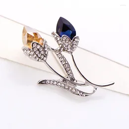 Brooches Women Fashion Men Coat Crystal Tulip Pins Zinc Alloy Exquisite Flower Button Wedding Party Gift Lady TODOX