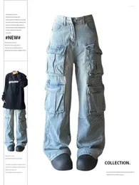 Damen Jeans Blue Cargo Vintage 90er Jahre Ästhetische Y2k Oversize Denim Hose Harajuku High Waist Cowboy Hose 2000er Trashy Kleidung