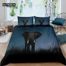 Conjuntos de cama Casa Vivendo Luxo 3D Elefante Africano Conjunto de Capa de Edredão Fronha Crianças Rainha e Rei UE / EUA / AU / Reino Unido Tamanho