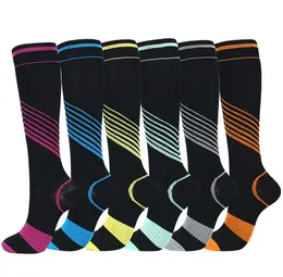 V-Striped Knee-High Compression Socks Men Women Sports Cotton Socks Fit Athletic Running Nurses Flight Travel Recovery Stockings