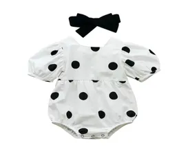 Jumpsuits 024m söt född baby flicka kort ärm polka dot prinsessa flickor romper jumpsuit pannband 2 st sommarkläder3054476