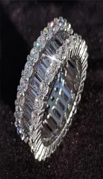 Rulalei Уникальные сверкающие роскошные ювелирные изделия Women039s Модное кольцо из стерлингового серебра 925 пробы с белым топазом принцессы огранки CZ Diamond Eng1865976