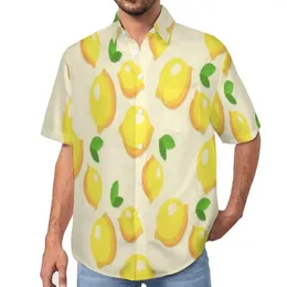 Men's Casual Shirts Adorable Lemon Print Loose Shirt Male Beach Fruits Pattern Summer Graphic Short-Sleeve Novelty Oversize Blouses