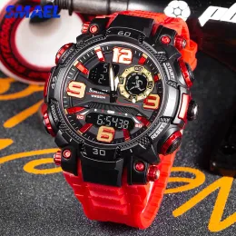 Watches Smael Sport Watch Men Quartz Electronic Watches Waterproof 5bar Dual Time Men's Military Wristwatch Shock Resistant Alarm Clock
