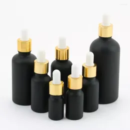 Bottles 5pcs 5-100ml Black Empty Dropper Bottle Essential Oil Glass Liquid Drop For Massage Pipette Refillable Jars