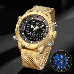 Watches Top Brand Naviforce Men Titta på företag Militärsport Digital Analog Quartz Watches rostfritt stål Mesh Band LED -klocka