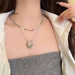 Double Layered Titanium Steel Sun Necklace with A Male Niche Design, High-end and Non Fading Snake Bone Chain, Female Collarbone Chain