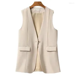 Women's Vests Women Patchwork Suit Vest Spring Autumn Casual V Neck Single Button Office Ladies Waistcoat Colete Feminino Tops