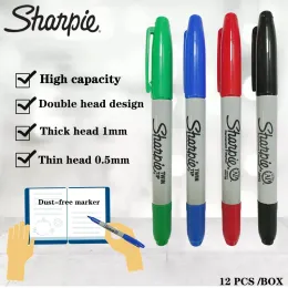 마커 12pcs American Sharpie Doubleheaded Marker Pen 32001 먼지가없는 펜 기름진 알코올성 과학 연구 사무소 문구