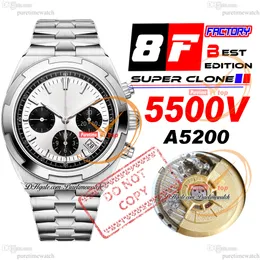 8F Overseas 5500V A5200 Automatische Chronograph Herrenuhr 42,5 mm Silber Schwarz Zifferblatt Stick Edelstahl Armband Super Edition Uhren Puretimewatch Reloj Hombre