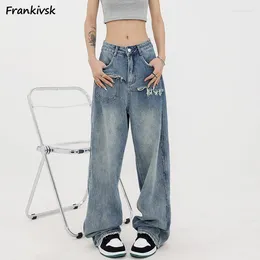 Kvinnors jeans lapptäcke brett ben kvinnor japansk stil frayed gör gammal asymmetrisk lös slouchy full längd hipster snygg vår dagligen