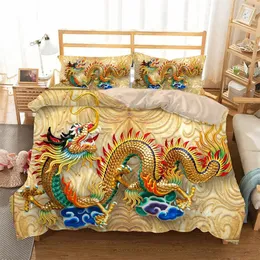 3Dドラゴン羽毛布団カバークイーンエキゾチックな動物の寝具セットマイクロファイバーアジア文化テーマコンフォーターキングアダルト女性女子240226