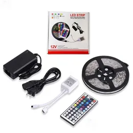 شرائط LED 5050 60 60 LED LED Strip RGB 5M Light 44Key IR Remote Controller DC 12V Power Power Supply Lights LIG DHXAP