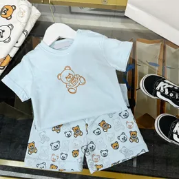 Crianças clássico bonito urso manga curta terno verão moda casual moletom ternos bebê menino meninas agasalho conjuntos de roupas de luxo 66-100cm