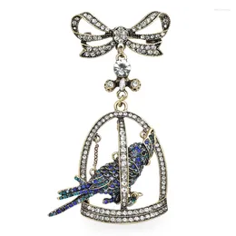 Brosches Wulibaby Luxury Cage Bird for Women Unisex Sparkling Rhinestone Vintage Party Office Brooch Pin Gifts