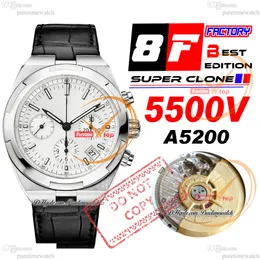 8F Overseas 5500V A5200 Automatik-Chronograph Herrenuhr 42,5 mm Stahlgehäuse, silbernes Stick-Zifferblatt, schwarzes Lederarmband, Super Edition-Uhren Puretimewatch Reloj Hombre