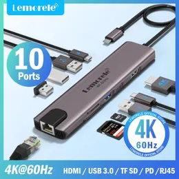 Lemorele TC46 10in1 USB Hub Docking Station C HDMI 4K 60Hz 3.0 RJ45 1000Mbps PD100W -avgift för MacBook Pro Laptop