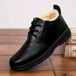 Sapatos Casuais Para Homens De Couro Quente De Algodão No Inverno Antiderrapante Mais Veludo Espessado Botas Esportivas