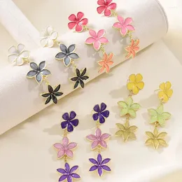 Dingle örhängen koreansk stil emaljblommor tappar för kvinnor handmålade blommiga damer fest bröllop smycken gåva