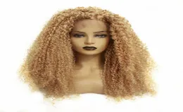 Hohe Dichte Honig Blonde Afro Verworrene Lockige Synthetische Perücken Hitzebeständige Faser Haar Kleberlose Spitze Vorne Volle Haar Perücke für Schwarz Wo5634315
