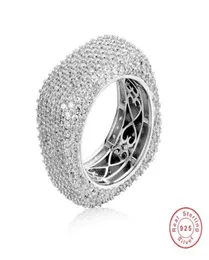 Luxury 925 Sterling Silver Rings for Women Shine Square Pave Full 420pcsシミュレートされたダイヤモンドプラチナカクテルリングジュエリーギフト1911073