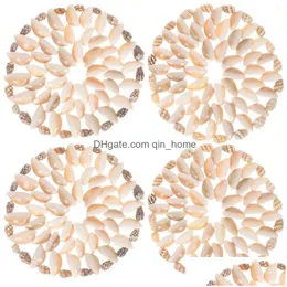 Dishes Plates 4 Pcs Mug Pad Table Decor Cup Round Pads Natural Shell Ocean Themed Light House Decorations Home Drop Delivery Garde Dhbac