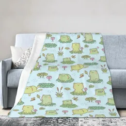 Coperte Simpatiche rane e libellule Stagno Modello Coperta Morbida e calda flanella Copriletto per letto Soggiorno Picnic Viaggi Casa