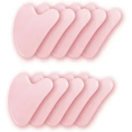 Massageador 10 peças de pedra de jade de quartzo rosa em forma de coração gua sha raspador artesanal placa de guasha anti rugas raspador de guache massageador facial