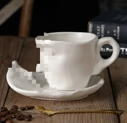 Moda 260ml yaratıcı soyut sanat seramik kahve seti kaşık ikindi çay bardağı ve tabağı ile
