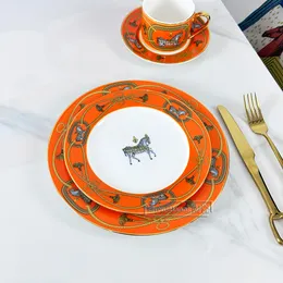 European Style Ceramic Western Food Plate suit Modern Fresh Couple Ceramic Western Plate Bone China Steak Ornaments Tableware Cup suit