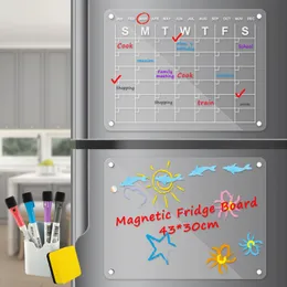 Akrilik buzdolabı mıknatısı manyetik buzdolabı takvimi 4 işaretli kalem tutucusu yeniden kullanılabilir berrak buzdolabı mıknatıs tahtası takvimi 240227