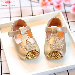 Stiefel Posh Dream Gold Crown Frühling und Herbst Prinzessin Brand Baby Girls Schuhe Neugeborene Babyschuh Diamant Kleinkind Erste Walker Schuhe