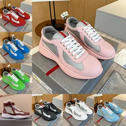 Scarpe casual da uomo Pradea Americas Cup Designer Luxury Fashion Pelle verniciata Low Top Scarpe da ginnastica in tessuto di gomma morbida Rosa Nero Bianco Rosso America Sneakers sportive da uomo