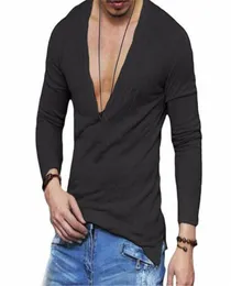 Sexy Deep V Neck T Shirt Men Długie rękawie męskie tshirt Slim Curny Tshirt Casual Summer Thin Cienka sekcja Camisetas Hombre Tee Shirt Hom6290684