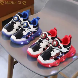 Athletic Outdoor 2023 Boys New Cartoon Sneakers Children Baby Spring Breathable Mesh LED Luminous Sports Shoes Kids Casual Autumn Light Up ShoesL2401