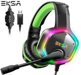 EKSA E1000 USB Wired Gaming Headphones 71 Virtual Surround Professional Gaming Headset With Mic LED Light For PC Green Gray6082515