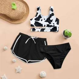 Swimwear 3PCS Swimsuit Women Beach Outfits Sexy Bikinis Set Toddler Infant Girl Cow Print Swimsuit Summer Beachwear Black Bathing Suit