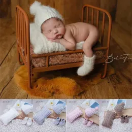 Cappello da neonato per fotografia all'aperto, scarpe con cuscino, set di lana di visone, lavoro a maglia, studio fotografico, puntelli per fotografia, cappello da bambino