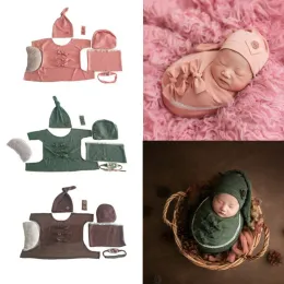 Sets K 1Set Baby Soft Wrap Top Knot Hut Stirnband Kissen Neugeborene Foto -Requisiten Säuglingsaufnahmen Outfits Kostüm Set für Jungen Mädchen Geschenk